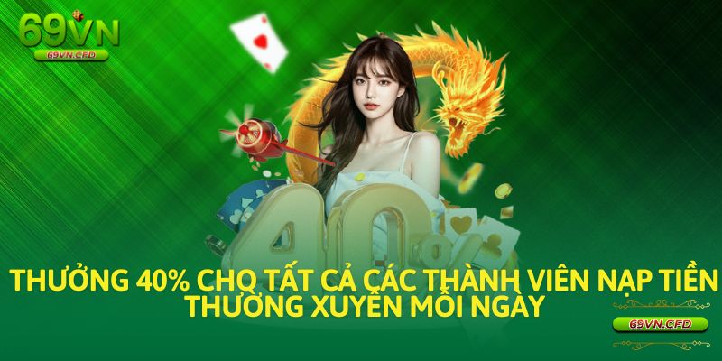 Thưởng 40% cho tất cả các thành viên nạp tiền thường xuyên mỗi ngày